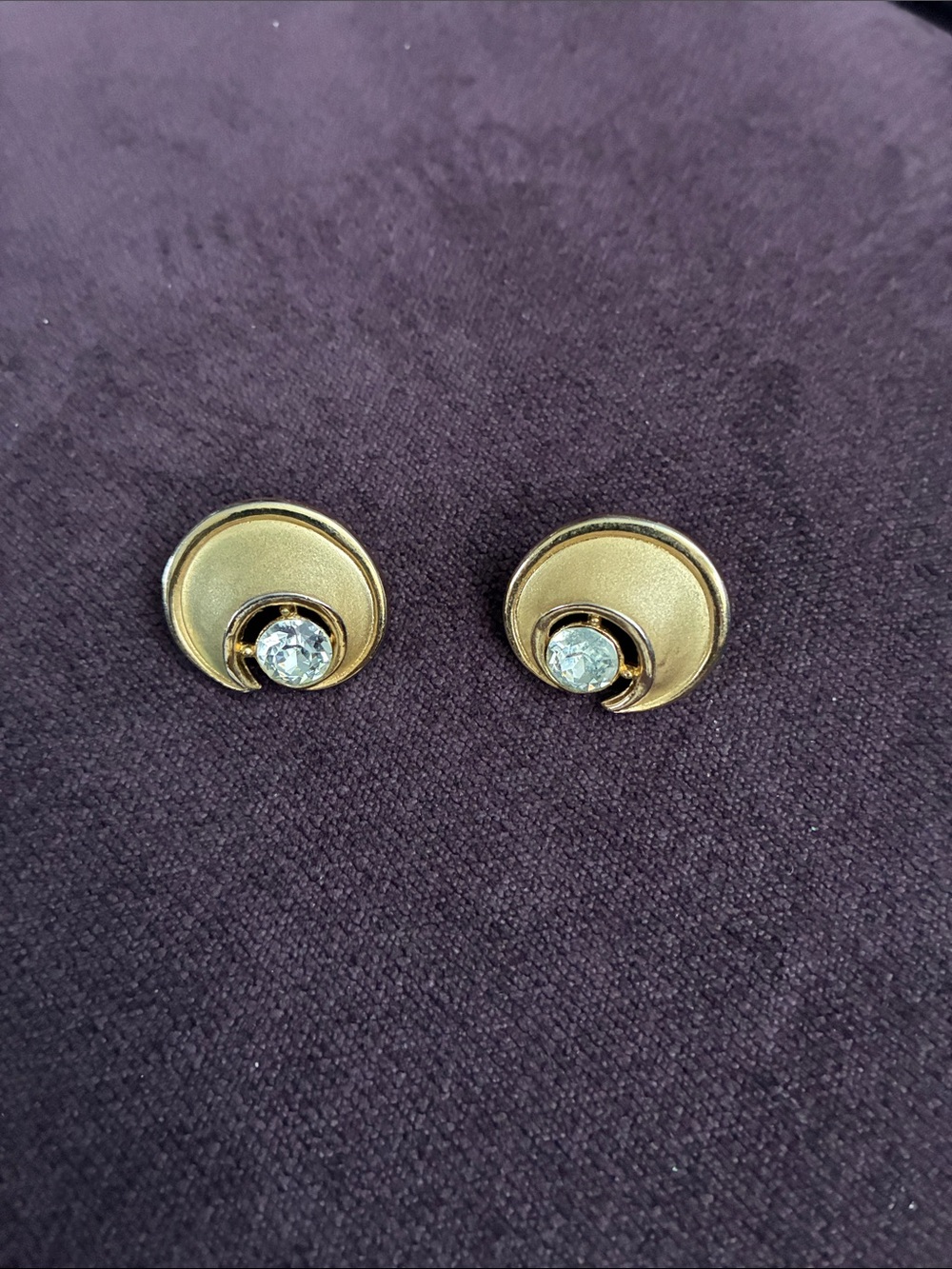 Trifari Gold-Tone Crescent Crystal Accent Clip-On Earrings